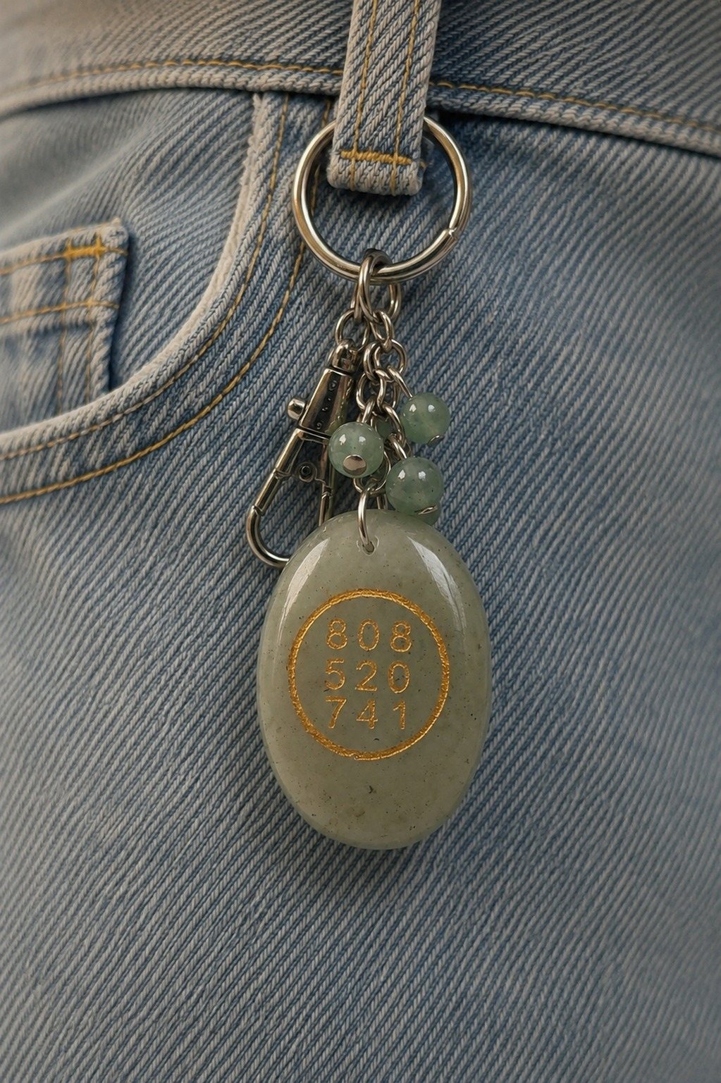 Green Aventurine Zibu Coin Keychain