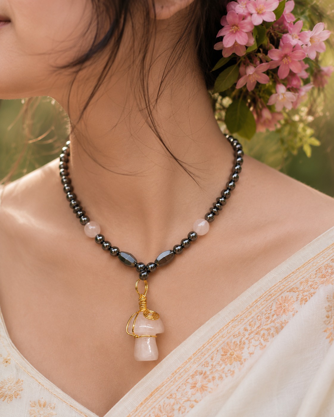 Pink Crystal Hematite Mala
