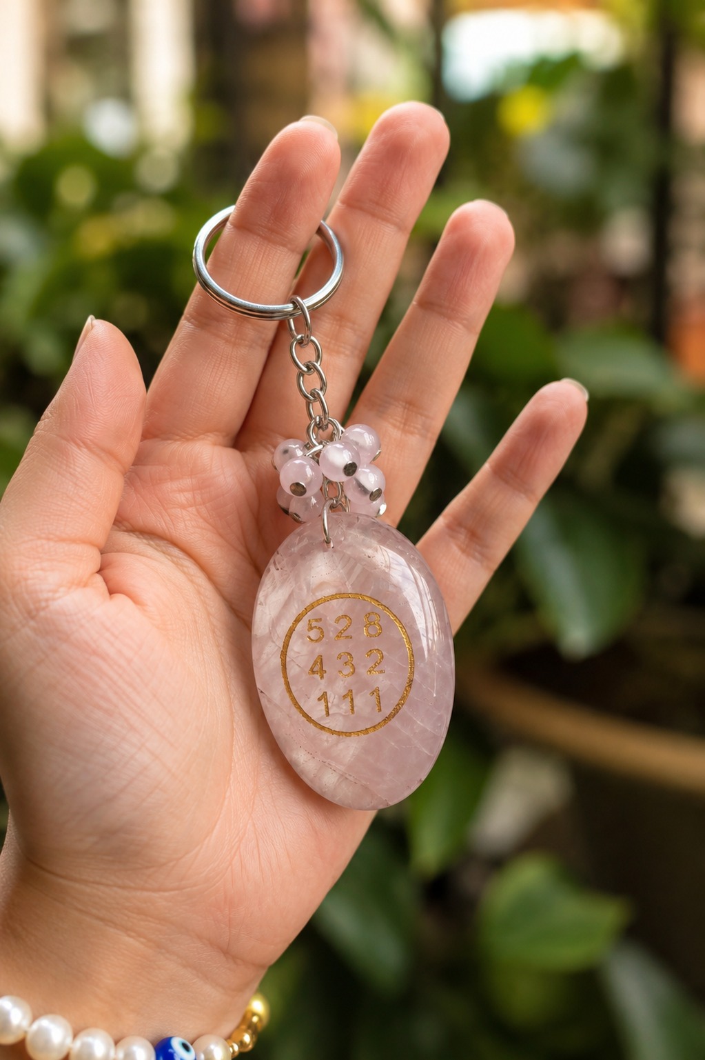 Rose Quartz Zibu Coin Keychain
